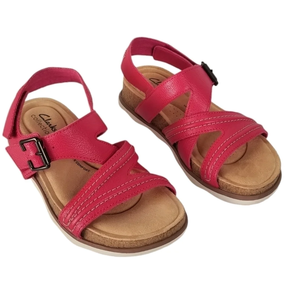 Clarks Brynn Step Adjustable Crossover Strap Sandals Size 5.5M Hot Pink